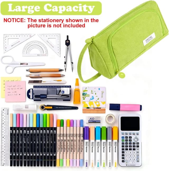 Detalle de APXEL Grande trousse de papeterie en velours côtelé vert (grand modèle zippé)