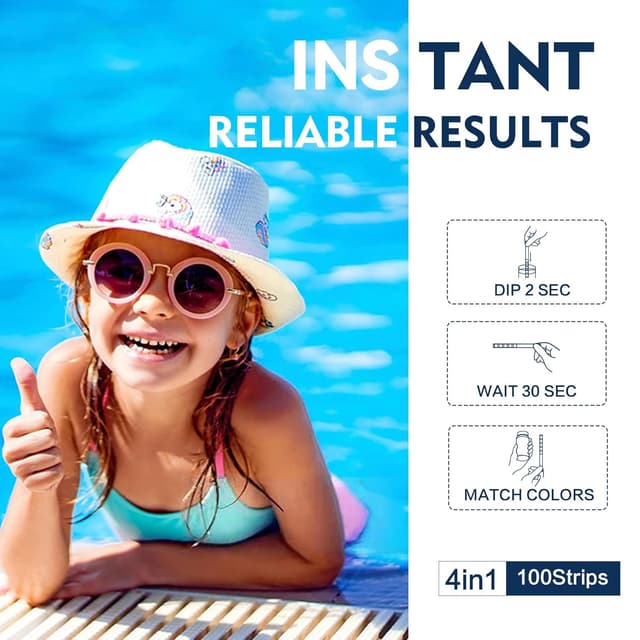 Detalle de Kit de 100 bandelettes 4 en 1 pour piscine et spa – Testeur d’eau (dureté, alcalinité, chlore libre, pH)