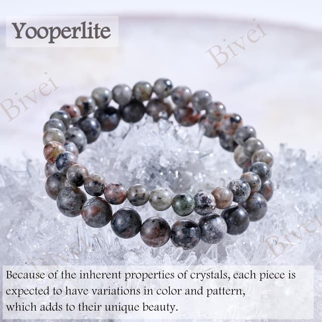 Detalle de Bivei Perlenarmband für Frauen mit Yooperlit (6 mm) – elastisch, handgefertigt, Geschenkbox