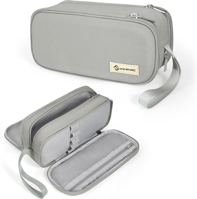 Detalle de FINPAC Trousse à crayons grande capacité gris, 3 compartiments (23,9 x 10,9 x 8,9 cm)