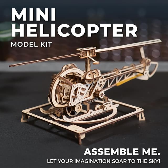 Detalle 2 de UGEARS Mini Elicottero – kit di costruzioni in legno 3D con modello meccanico realistico
