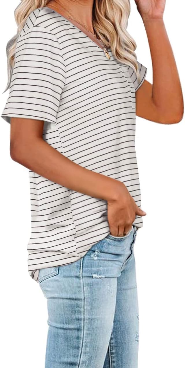 Detalle de WIHOLL Women’s Summer Scoop/V-Neck Pocket Tee Shirt (Short Sleeve, Loose Fit)