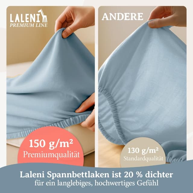 Detalle de Laleni Premium Spannbettlaken 50x89 cm (2er-Set) aus 100% Baumwolle, Oeko-TEX, Hellblau