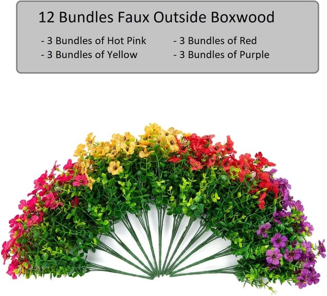 Detalle 2 de florisso Artificial Outdoor Daisy Flowers (12 Bundles) with UV-Resistant Eucalyptus Leaves