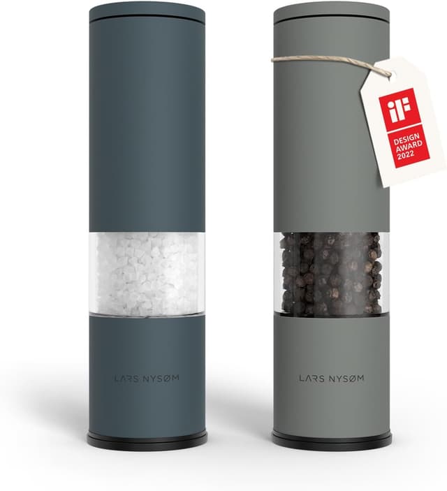 Detalle de LARS NYSØM Salz- und Pfeffermühle-Set „Lagom“ manuell mit Keramikmahlwerk (2-tlg.) – Edelstahl, Blue/Gray
