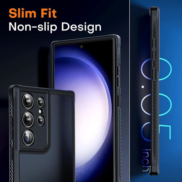 Detalle de TOCOL 3 in 1 case for Samsung Galaxy S23 Ultra (6.8") with 2-pack flexible screen protectors — black matte, non-slip