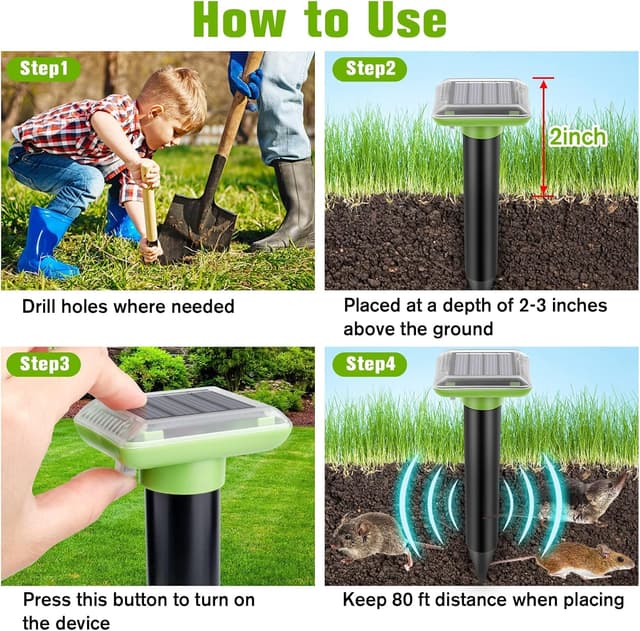 Detalle de Outdoor Solar Ultrasonic Mole & Rodent Repellent (4 Pack) – Waterproof solar-powered ultrasonic deterrents