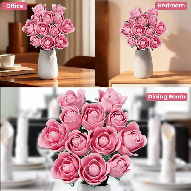 Detalle de XGSHJ Pink Rose Bouquet Building Set (12-Piece Botanical Collection) for Easter Baskets