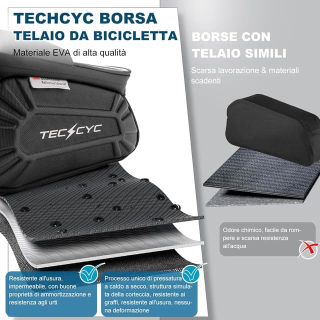 Detalle de TECHCYC Borsa Telaio Bici con riflettente e touchscreen TPU, impermeabile per MTB, gravel, strada ed e-bike