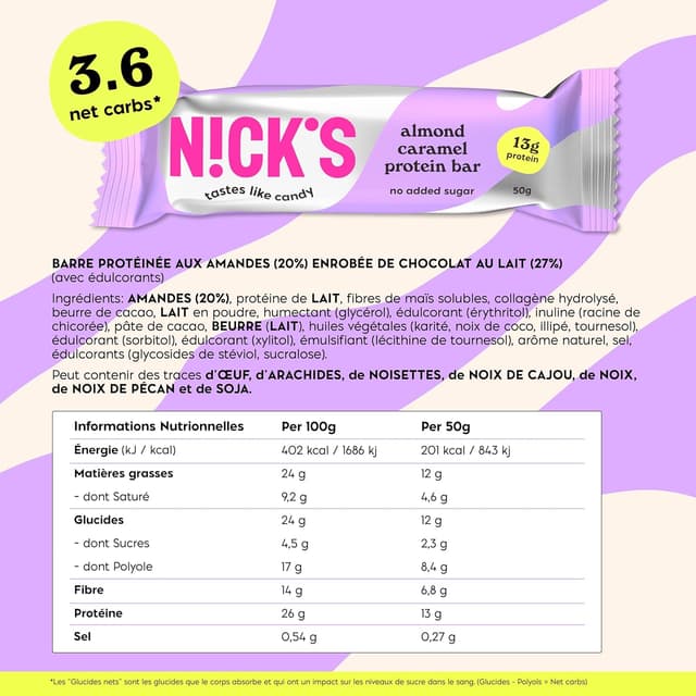 Thumbnail 1 de NICKS Barre protéinée amande caramel 201 kcal