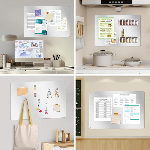 Detalle de ALANGDUO 2er-Set Magnettafel Magnetwand (42 x 30 cm) – Edelstahl-Pinnwand zum Notieren & Befestigen