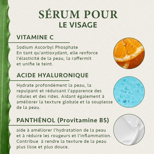 Detalle de Satin Naturel Sérum Vitamine C Bio 100 ml – anti-taches visage, hydratant et repulpant à l’acide hyaluronique