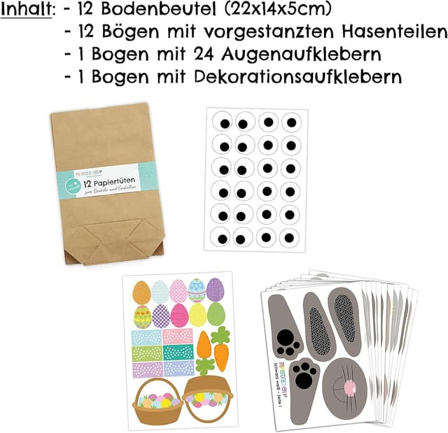 Detalle 2 de Papierdrachen Osterhasen Tüten DIY 12 Stück