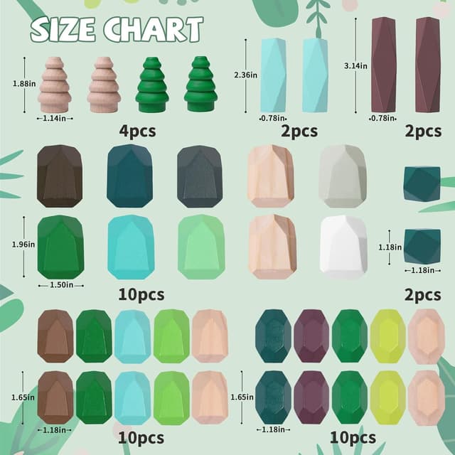 Detalle de YHHYTOY 40-Piece Wooden Stacking Rocks Building Blocks (Forest Theme) for Montessori Learning