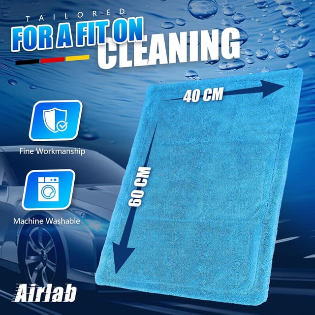 Detalle de Airlab Auto Trockentuch 1200GSM – Mikrofasertuch XXL zum Autotrocknen, streifenfrei & fusselfrei (blau), ca. 60 x 40 cm