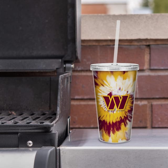 Detalle 2 de Rico Industries NFL Football Metallic Tie Dye 16oz Metallic Clear Tumbler with Straw