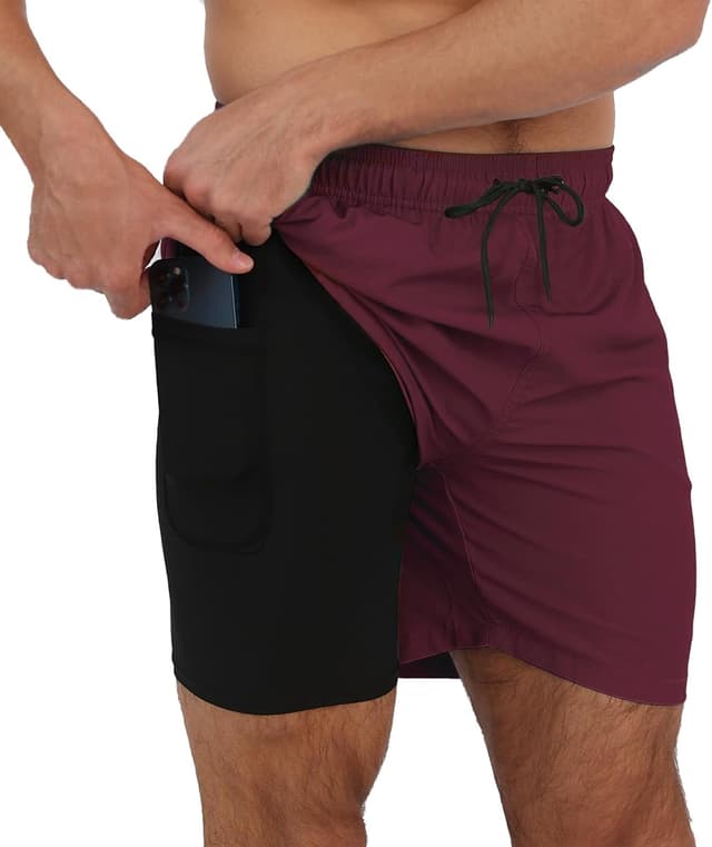 Detalle de Arcweg 2-in-1 Men’s Swim Trunks with Compression Liner and Zipper Pockets