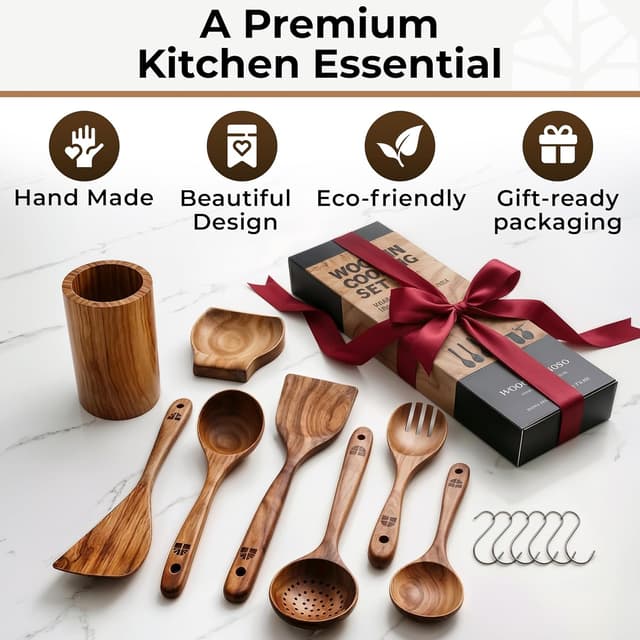 Thumbnail 6 de Wooden Utensil Set 8 Pcs teak kitchen utensils 🍽