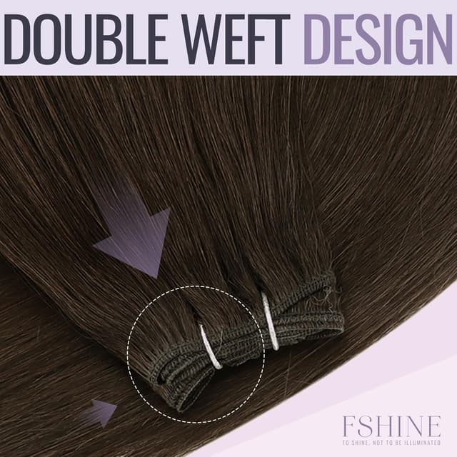 Detalle de Fshine Echthaar-Tressen zum Einnähen Dunkelbraun (60 cm), 100 g – für natürliche Haarverlängerungen