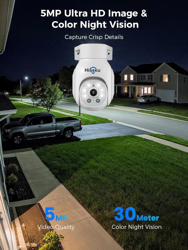 Detalle 2 de Kit vidéosurveillance extérieure Hiseeu 5MP + PTZ PoE : 4 caméras, NVR 8CH, vision nocturne couleur