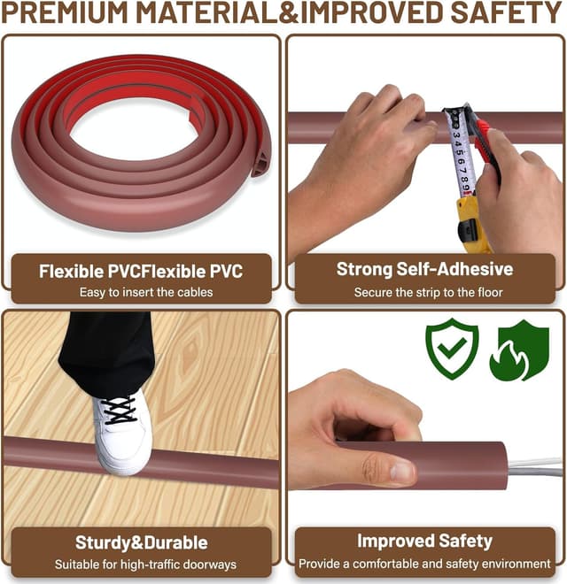 Detalle 2 de DIKARIYA Kabelkanal rot, selbstklebend, flexibel (3 cm x 3 m) für Boden und Kabelschutz