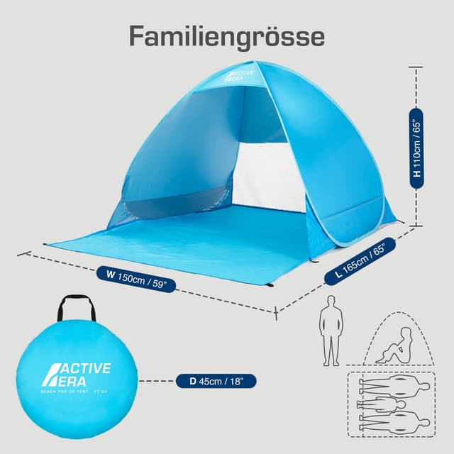 Detalle de Active Era Pop Up Strandmuschel mit UV-Schutz UPF 50+ (2–3 Personen) – Blau