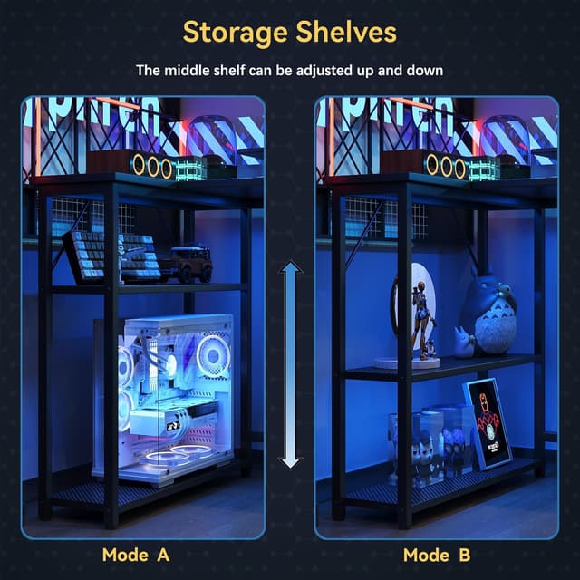 Detalle de Xyphren L Shaped Gaming Desk with RGB LED Lights, Power Outlets & Adjustable Shelves (Carbon Black)