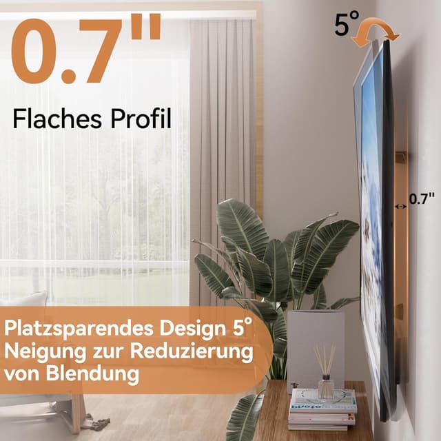 Detalle de Ständerlose TV-Wandhalterung (ohne Bohren) für 12–55 Zoll, neigbar bis 5° – VESA bis 400 x 400 mm, bis 45 kg