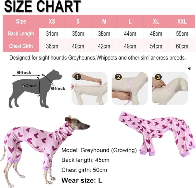 Detalle de BT Bear Lightweight Italian Greyhound Jumper Turtleneck Whippet Pyjamas Onesie (Pink Ribbon), XXL