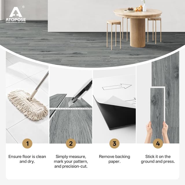 Detalle 2 de ATOPOSE Peel and Stick Vinyl Plank Flooring (36 PCS, Washed Grey, 1.5mm) – Waterproof, DIY self-adhesive wood effect