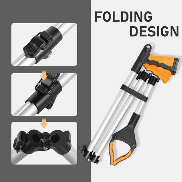 Detalle de YAUNGEL Greifzange für Senioren, faltbar 108 cm mit 360° Drehkopf und Magnet (orange)