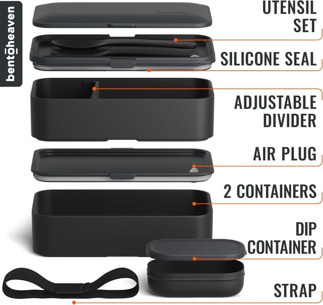 Detalle de Bentoheaven Premium Bento Box Adult Lunch Box (Microwavable) with Compartments, Utensils & Chopsticks