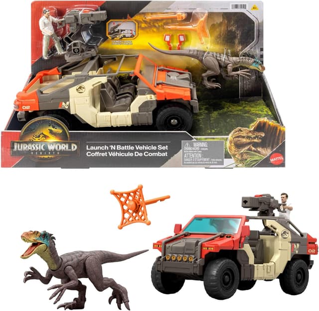 Detalle de Mattel Jurassic World JGB59 Vehículo persecución con figura y raptor