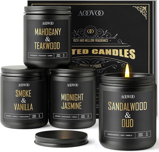 Detalle de AOOVOO Scented Candles for Men 4-Pack 200-Hour Burn Time