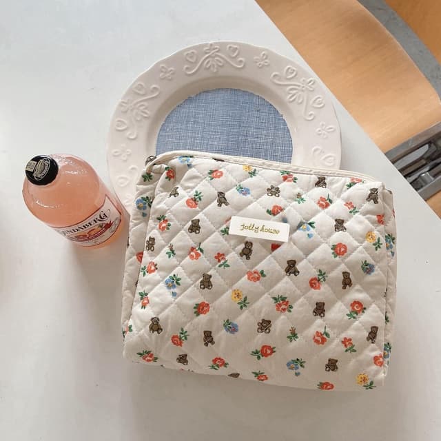 Detalle de Aucuu Borsa da toilette da viaggio floreale in cotone con organizer e tasca a coulisse