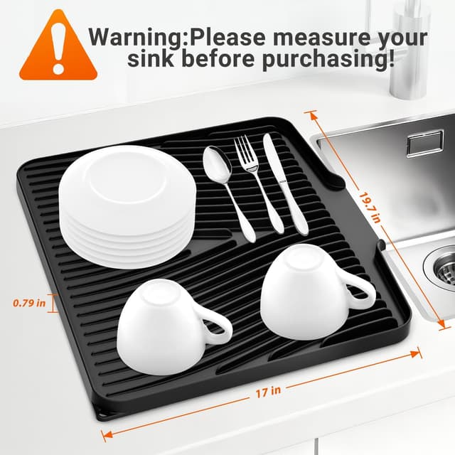 Detalle 2 de COPLIB Silicone Dish Drying Mat (19.7" x 17") with Non-Slip Drain Pad, Black
