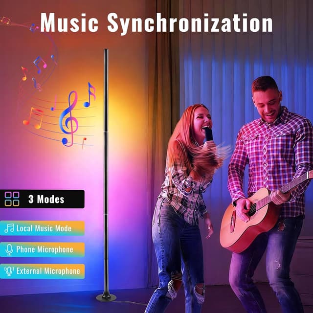 Detalle de sylvwin Lampada da terra LED RGB angolare con controllo APP e telecomando, 16 milioni di colori + sync musica