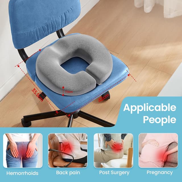 Detalle de Benazcap Donut Pillow Seat Cushion for Hemorrhoids & Coccyx Pain Relief