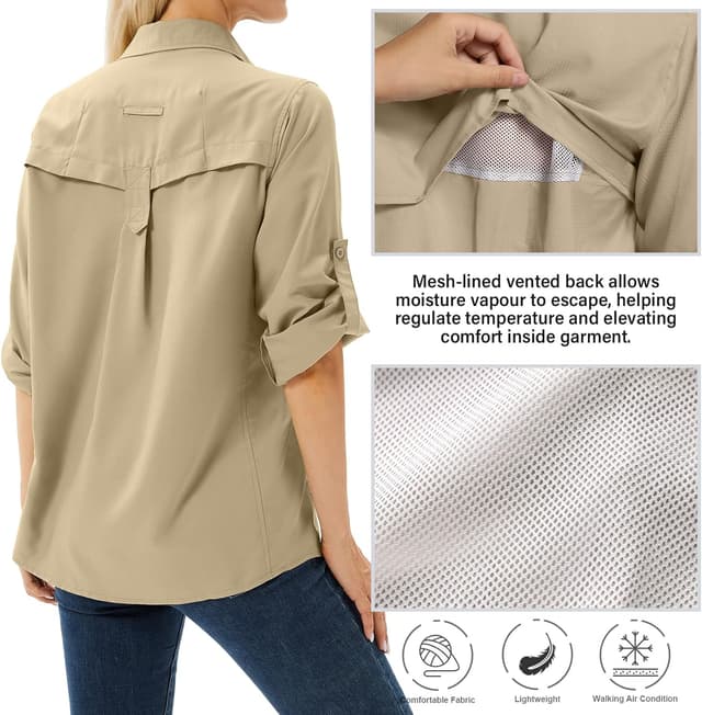 Detalle 2 de yeyity Hemdbluse Damen UPF 50 Langarmshirt 🌤