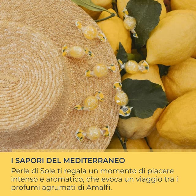 Detalle de Perle di Sole Caramelle dure al Limone Costa d’Amalfi I.G.P. con olio essenziale di limone, 200 g