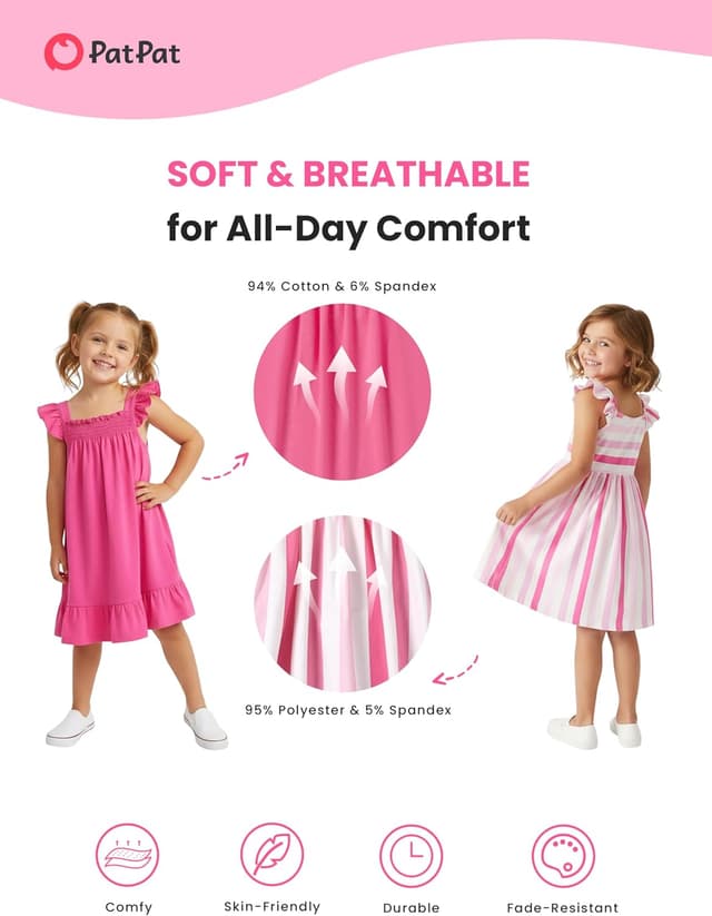 Thumbnail 6 de PATPAT Multipack Girl Toddler Dresses (Sleeveless Flamingo Striped) — Festival & Everyday Casual Wear