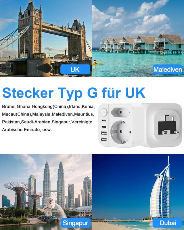 Detalle 2 de Reiseadapter UK mit Schalter 3250W đ