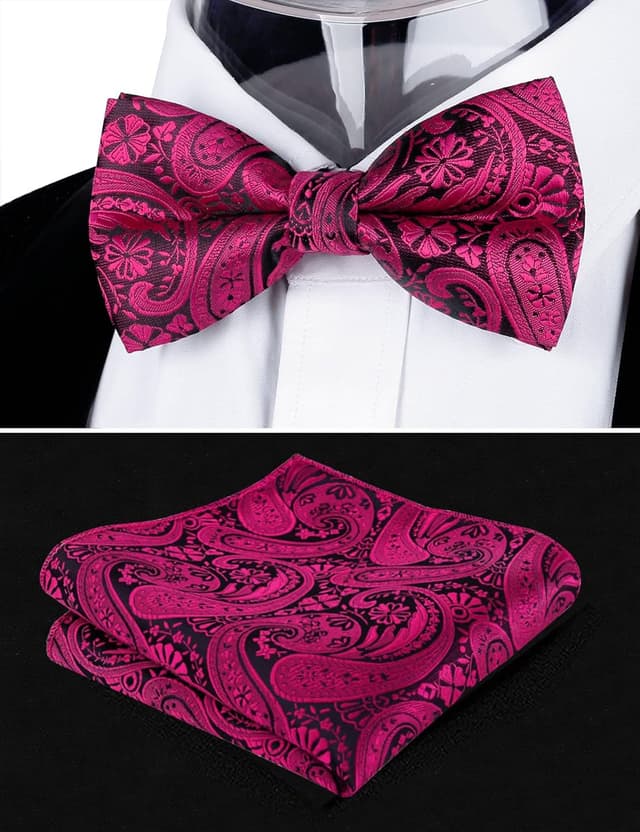 Detalle de Alizeal Men’s Solid Pre-tied Party Adjustable Bow Tie, Cummerbund & Pocket Square Gift Set