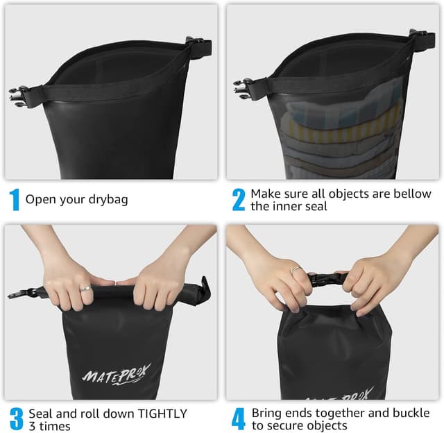 Detalle de MATEPROX Waterproof Dry Bag Roll Top 5L, 10L or 20L with Waterproof Phone Pouch (Floating Dry Sack)