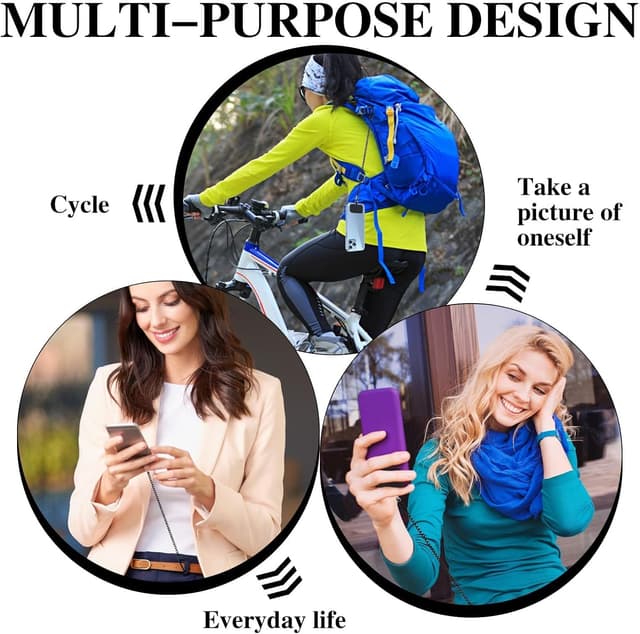 Detalle de RRICHH lot de 2 cordons téléphone portable universels antivol avec mousqueton et patchs, noir