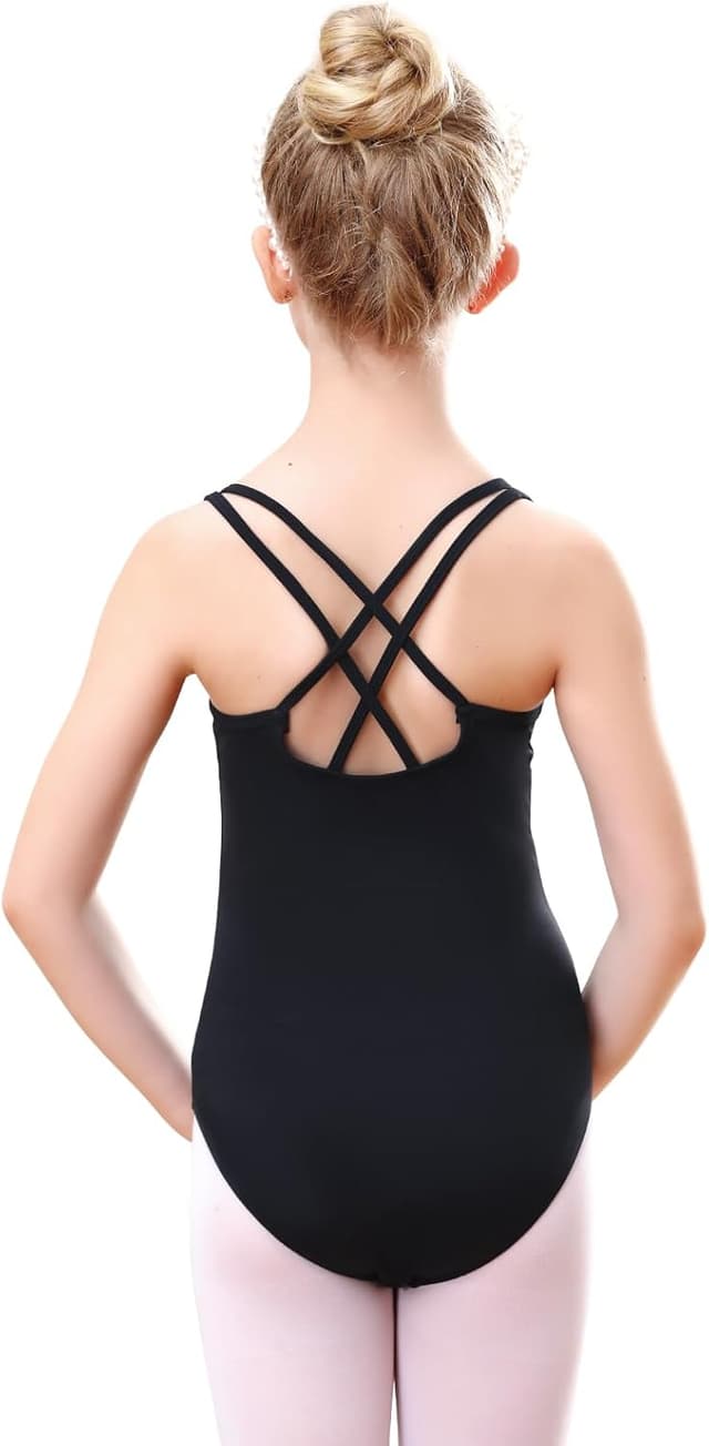 Detalle de Kefiyis Justaucorps noir pour filles (3 à 13 ans) — coupe dos croisé et tissu stretch