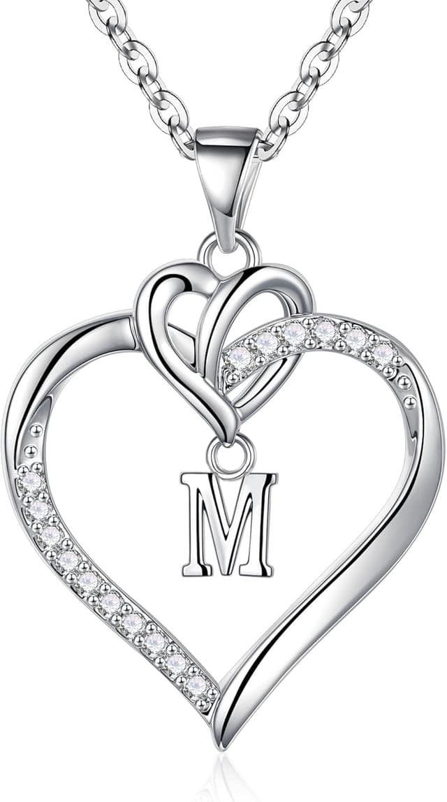 Detalle 2 de TINGN Herz-Initialen-Halskette Damen (14K vergoldet/Weißgold-Optik) mit Zirkonia-Anhänger