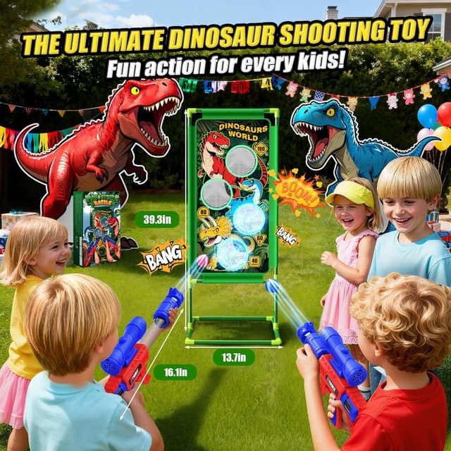 Thumbnail 6 de Dinosaur Shooting Game Toys: 2 Air Pump Launchers With Foam Balls and Target Scoring Points