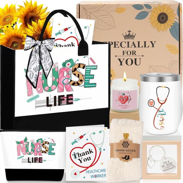 Detalle de SHXWELL Nurse Gifts for Women – Nurse Appreciation Gift Set with Canvas Tote Bag for RN Graduation, Nurses’ Week & Christmas