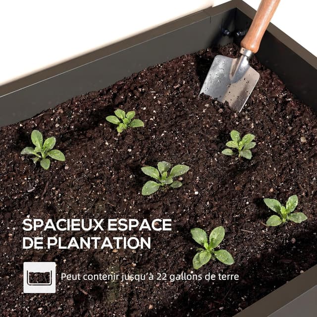 Detalle de Potager sur pieds Outsunny 80 L en métal, 100 x 40 x 80 cm (noir)